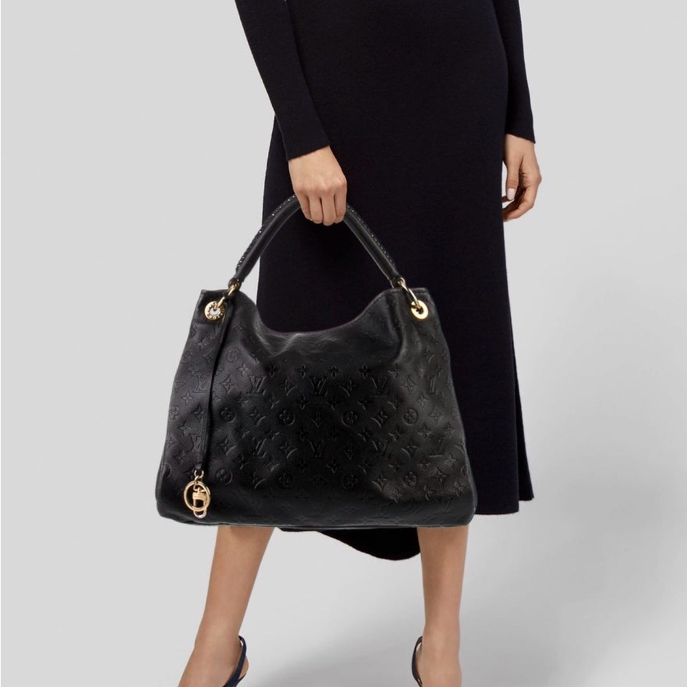 Louis Vuitton Elegant Black Hobo with Gold Details